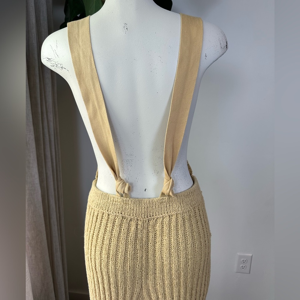 Free People Tan Ribbed Knit Jumpsuit with Ruffle Sleeve Top Size M - Picture 5 of 7